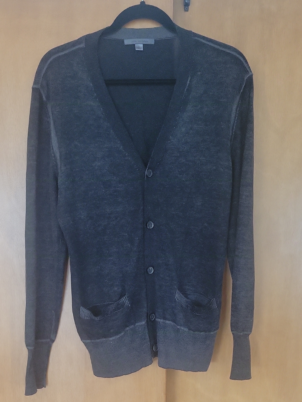 John Varvatos Large Men's Charcoal Silk & Cashmere Button V-Neck Cardigan